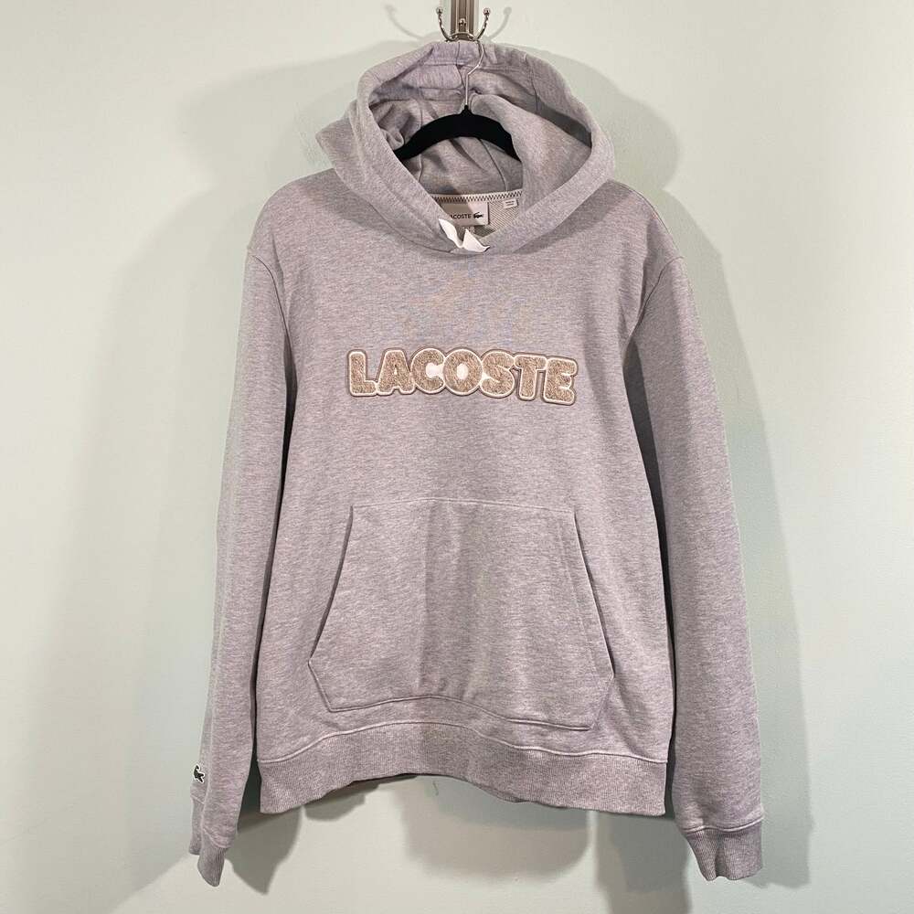 Lacoste Men's Silver Chine Gray Raised Embroidered Logo Hoodie Size L #SH2211